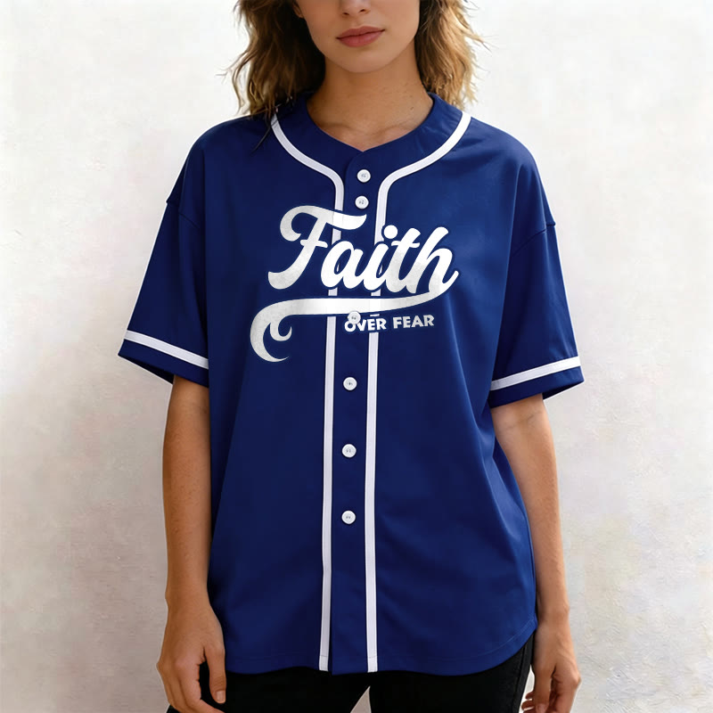 Christianartworkshop Maillot de baseball unisexe personnalisé avec nom et numéro « La foi plutôt que la peur » - image 11