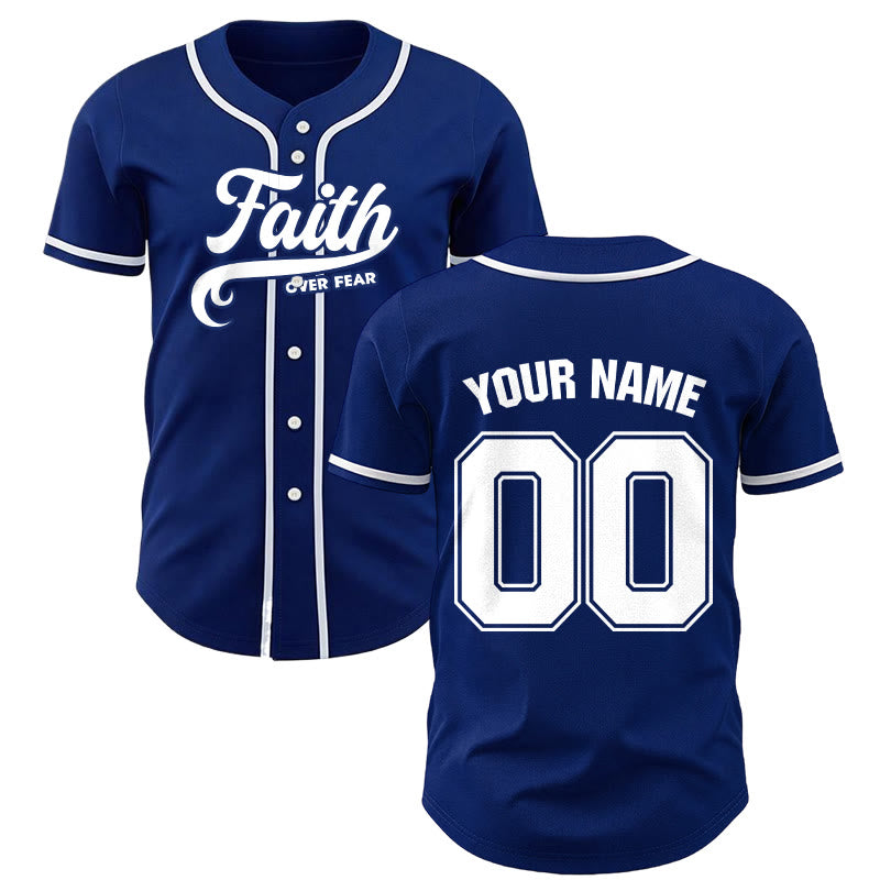 Christianartworkshop Maillot de baseball unisexe personnalisé avec nom et numéro « La foi plutôt que la peur » - Bleu marine - 5XL - Nom et numéro personnalisés - image 8