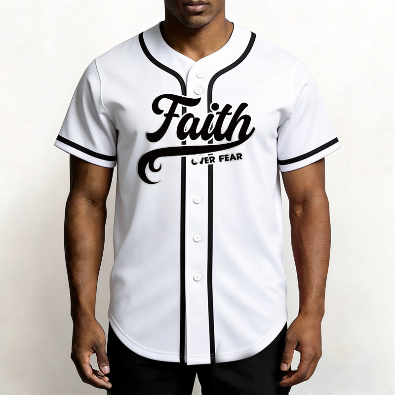 Christianartworkshop Maillot de baseball unisexe personnalisé avec nom et numéro « La foi plutôt que la peur » - image 16