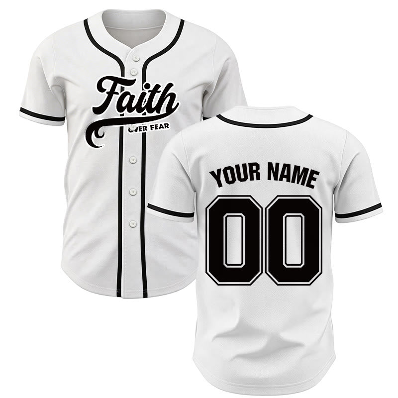 Christianartworkshop Maillot de baseball unisexe personnalisé avec nom et numéro « La foi plutôt que la peur » - Blanc - 5XL - Nom et numéro personnalisés - image 15