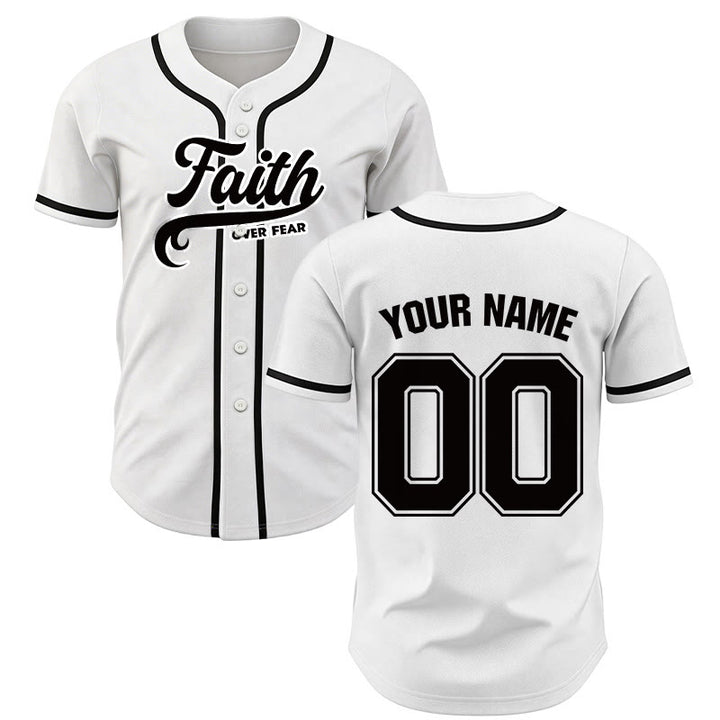 Christianartworkshop Maillot de baseball unisexe personnalisé avec nom et numéro « La foi plutôt que la peur » - Blanc - 5XL - Nom et numéro personnalisés - image 15