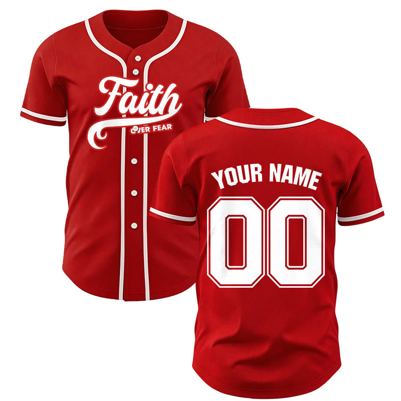 Christianartworkshop Maillot de baseball unisexe personnalisé avec nom et numéro « La foi plutôt que la peur » - Rouge - 5XL - Nom et numéro personnalisés - image 22