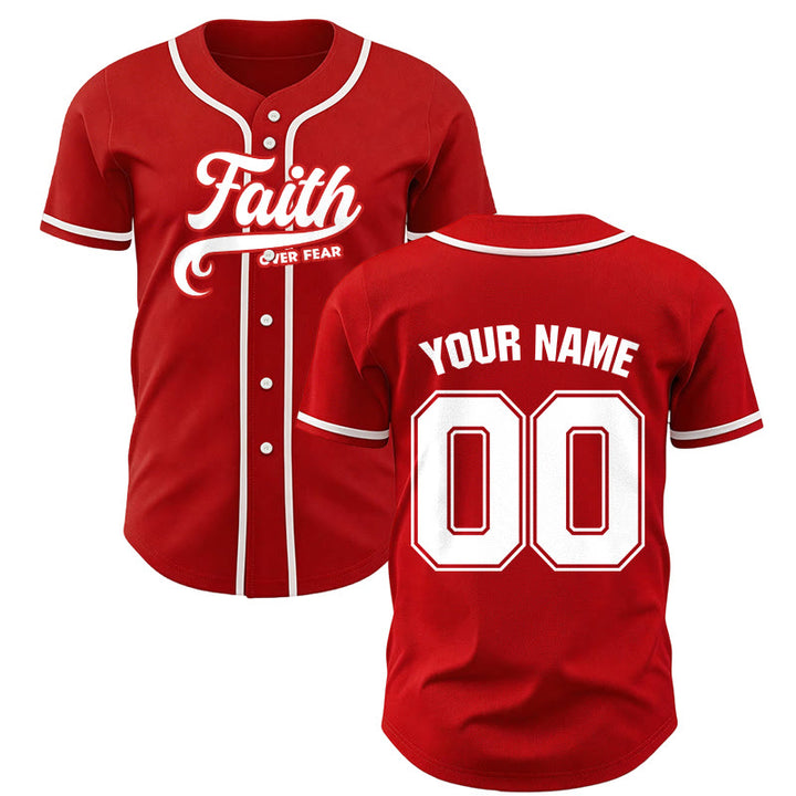 Christianartworkshop Maillot de baseball unisexe personnalisé avec nom et numéro « La foi plutôt que la peur » - Rouge - 5XL - Nom et numéro personnalisés - image 22