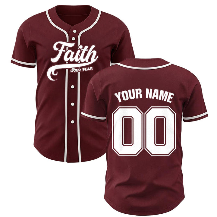 Christianartworkshop Maillot de baseball unisexe personnalisé avec nom et numéro « La foi plutôt que la peur » - Vin - 5XL - Nom et numéro personnalisés - image 29