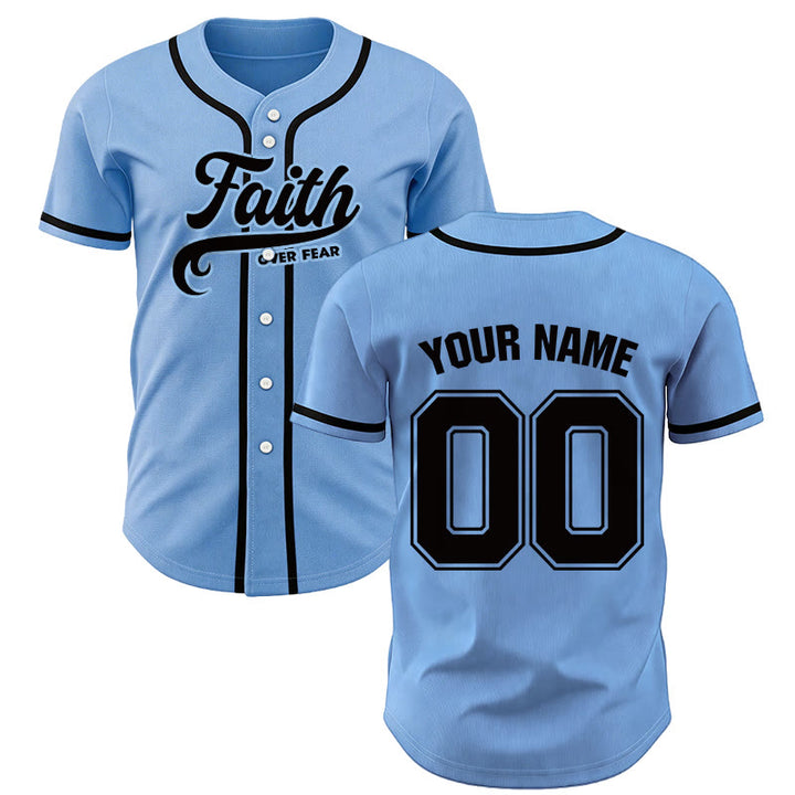 Christianartworkshop Maillot de baseball unisexe personnalisé avec nom et numéro « La foi plutôt que la peur » - Bleu - 5XL - Nom et numéro personnalisés - image 36