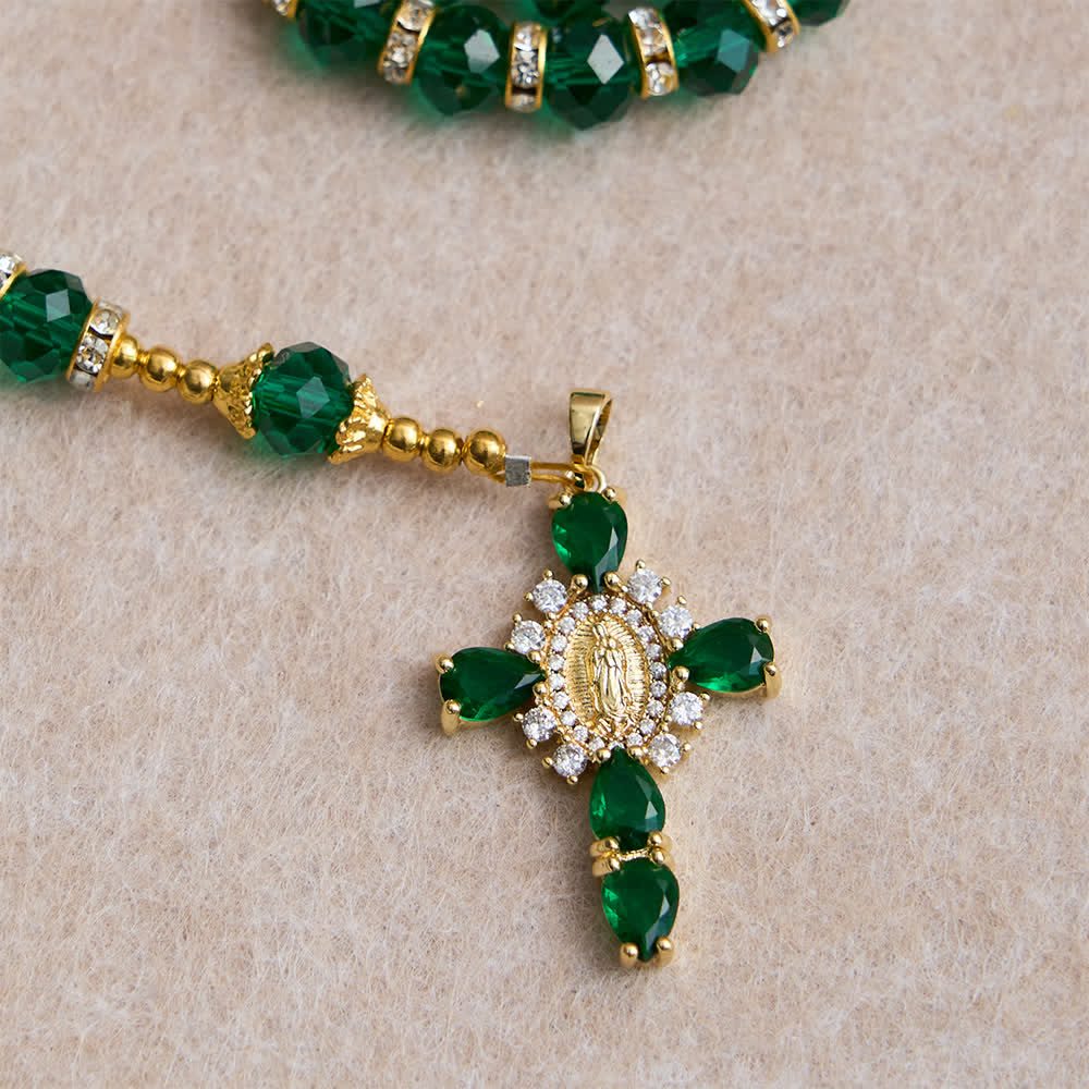 Christianartworkshop Chapelet en verre facetté vert émeraude avec une luxueuse croix de Notre-Dame - image 5