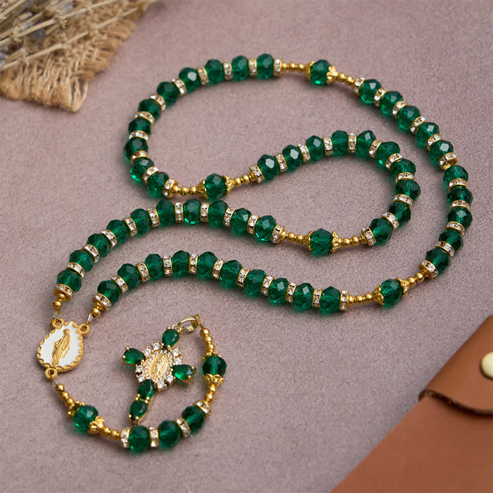 Christianartworkshop Chapelet en verre facetté vert émeraude avec une luxueuse croix de Notre-Dame - image 3