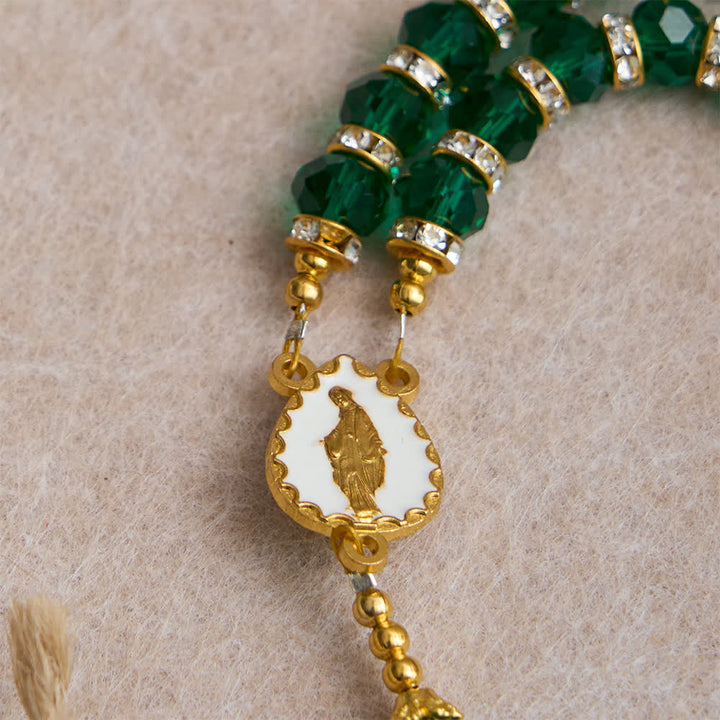 Christianartworkshop Chapelet en verre facetté vert émeraude avec une luxueuse croix de Notre-Dame - image 6