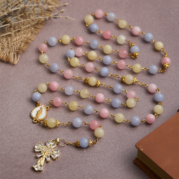 Christianartworkshop Chapelet en perles de morganite pastel avec crucifix étincelant et Notre-Dame - image 5