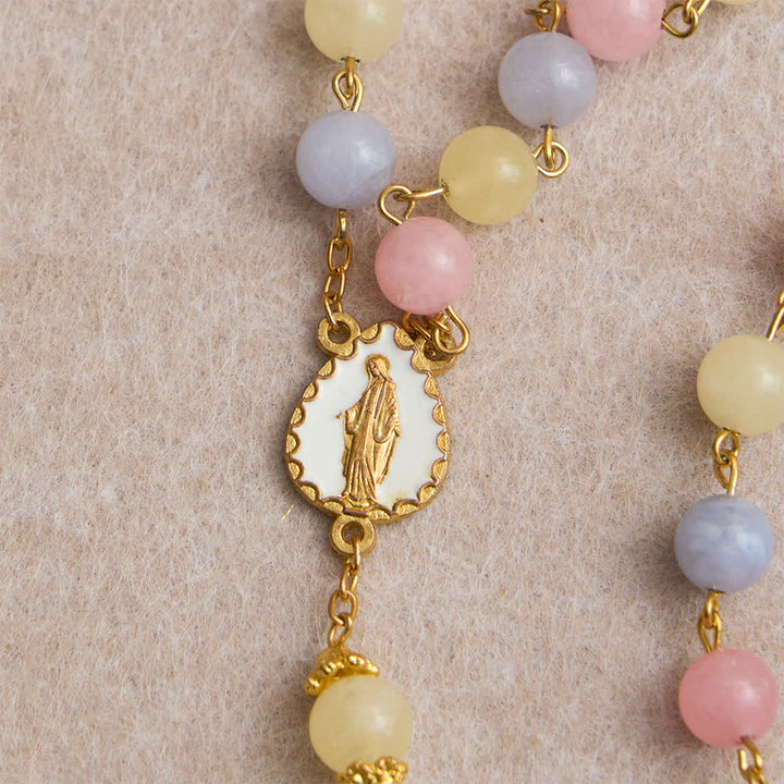 Christianartworkshop Chapelet en perles de morganite pastel avec crucifix étincelant et Notre-Dame - image 7