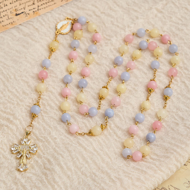 Christianartworkshop Chapelet en perles de morganite pastel avec crucifix étincelant et Notre-Dame - image 3