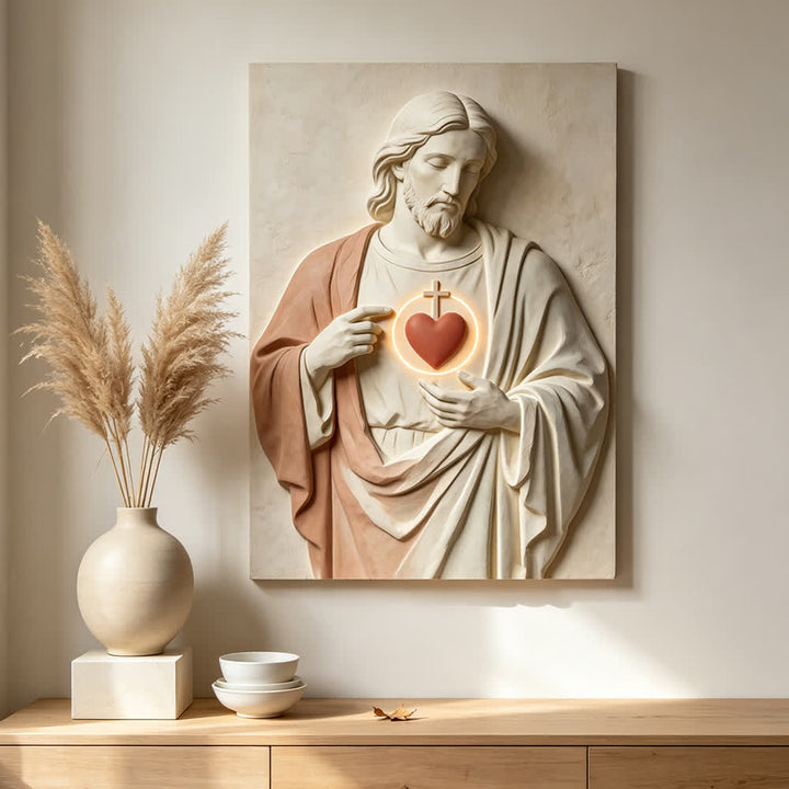 Christianartworkshop Œuvres d'art chrétiennes Douces impressions d'art du Sacré-Cœur : Grâce dévotionnelle pour la foi - Coins remplis - Tableau sur toile encadré - 13,77 po * 19,58 po * 0,7 po / 35 * 50 * 1,8 cm - image 0