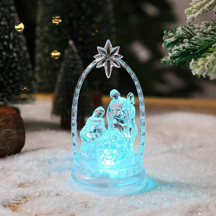 Christianartworkshop Crèche lumineuse transparente de la Sainte Famille : Symbole lumineux de la lumière divine et de la naissance sacrée - Lumière bleue - image 6