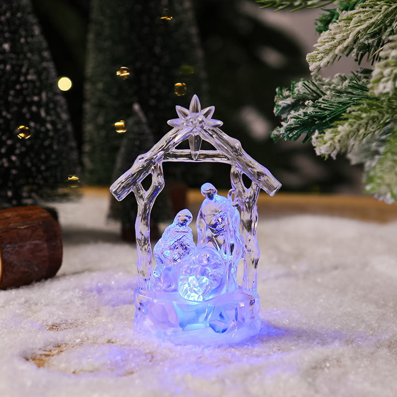 Christianartworkshop Crèche lumineuse transparente de la Sainte Famille : Symbole lumineux de la lumière divine et de la naissance sacrée - Lumière violette - image 4
