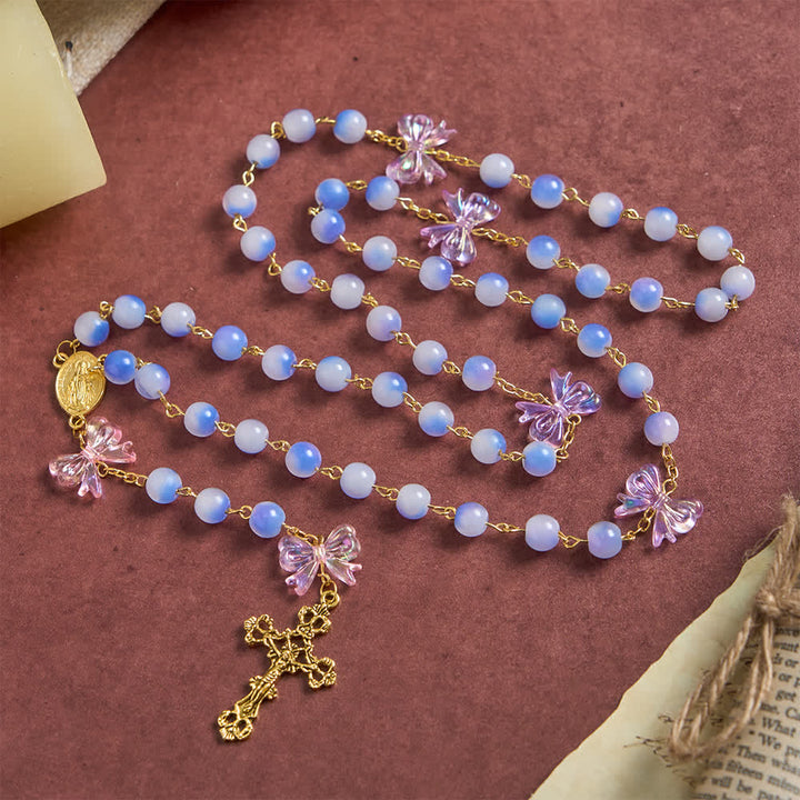 Christianartworkshop Chapelet violet à nœud et perles de verre à changement de couleur UV : Quand la lumière rencontre la foi - image 5