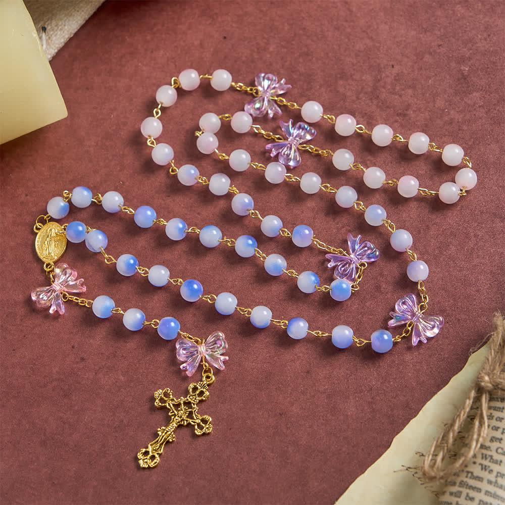 Christianartworkshop Chapelet violet à nœud et perles de verre à changement de couleur UV : Quand la lumière rencontre la foi - image 4