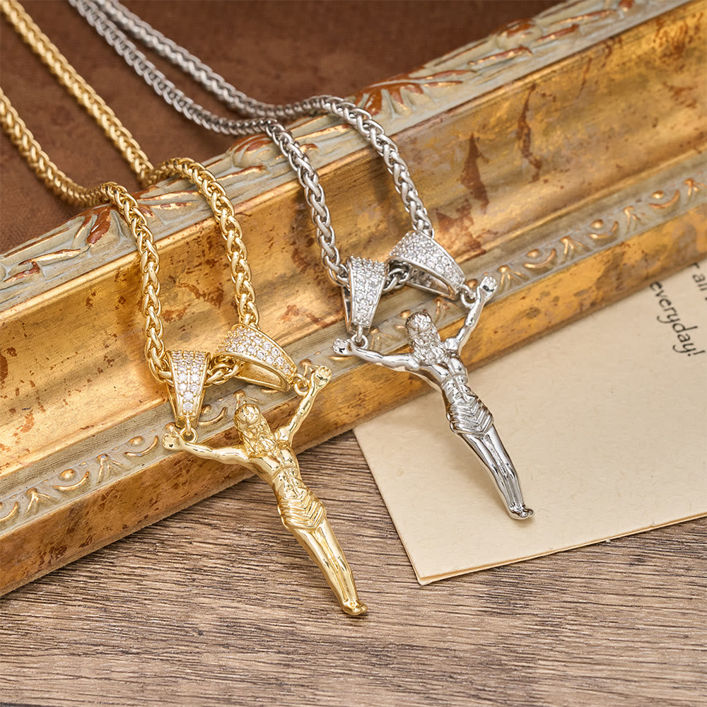 Christianartworkshop Collier crucifix mobile orné de zircon : Un bijou sacré et audacieux, symbole de foi. - image 1