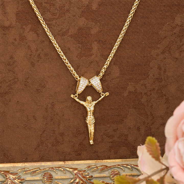 Christianartworkshop Collier crucifix mobile orné de zircon : Un bijou sacré et audacieux, symbole de foi. - Doré - image 4