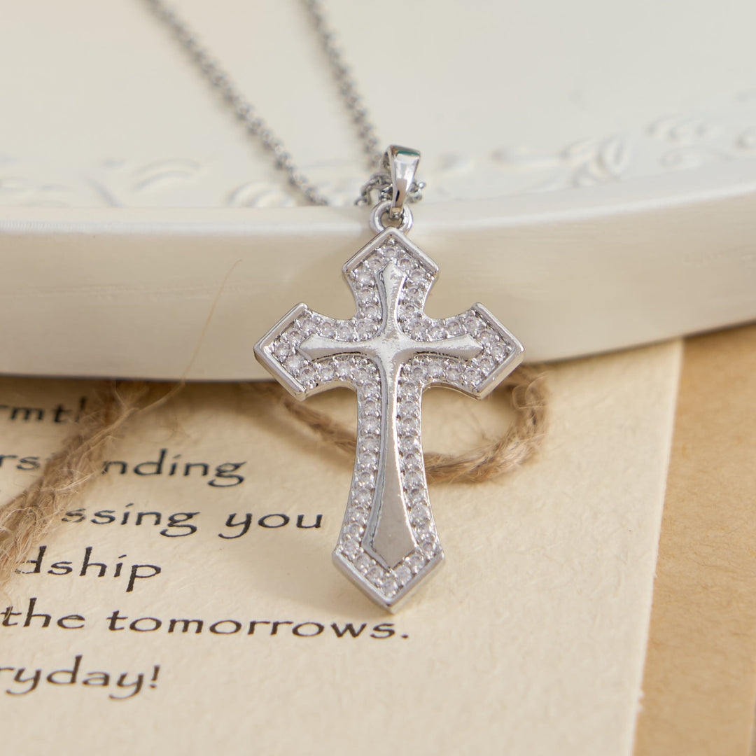 Christianartworkshop Collier pendentif croix moderne à plusieurs rangs de zircon : Bijou sacré et élégant, symbole de foi. - Argent - image 4