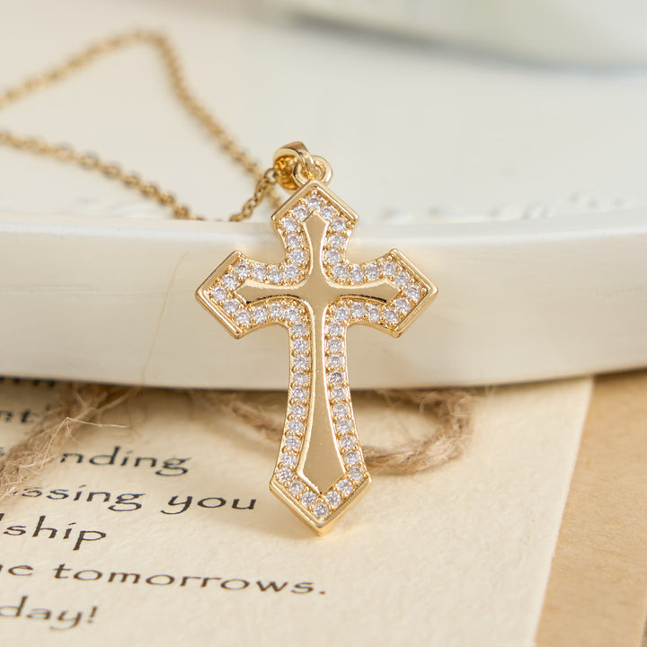 Christianartworkshop Collier pendentif croix moderne à plusieurs rangs de zircon : Bijou sacré et élégant, symbole de foi. - Doré - image 0
