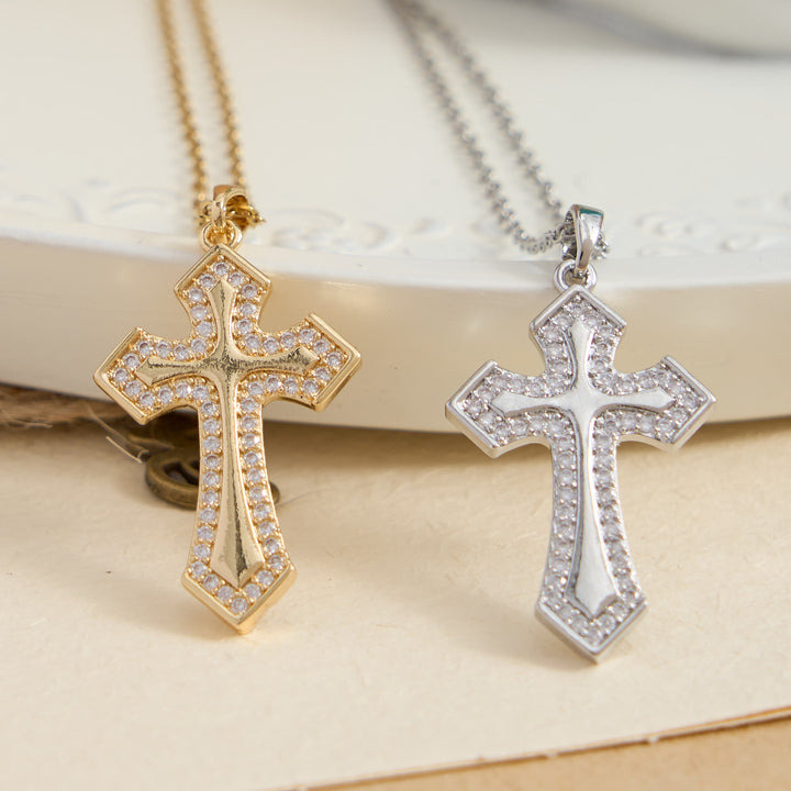 Christianartworkshop Collier pendentif croix moderne à plusieurs rangs de zircon : Bijou sacré et élégant, symbole de foi. - image 1