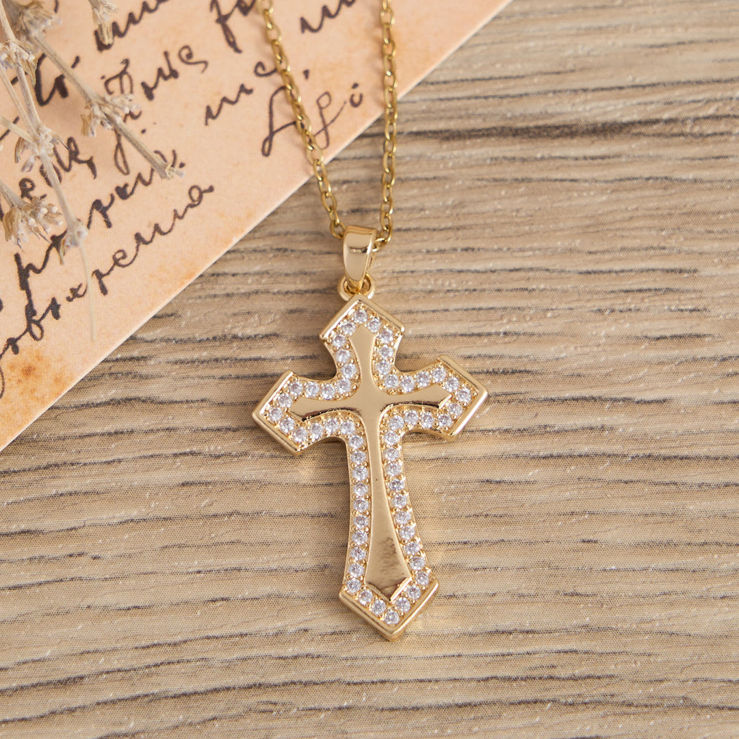 Christianartworkshop Collier pendentif croix moderne à plusieurs rangs de zircon : Bijou sacré et élégant, symbole de foi. - image 3