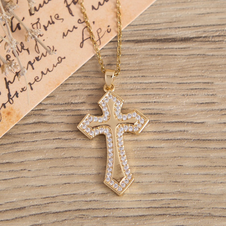 Christianartworkshop Collier pendentif croix moderne à plusieurs rangs de zircon : Bijou sacré et élégant, symbole de foi. - image 3