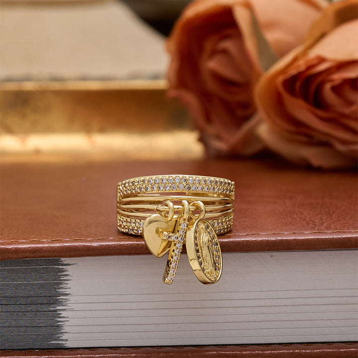 Christianartworkshop Bague ouverte ornée d'une croix et d'un cœur en zircon, symbole de la grâce mariale et de l'amour sacré de la Vierge Marie : un symbole de grâce mariale et d'amour sacré - image 6