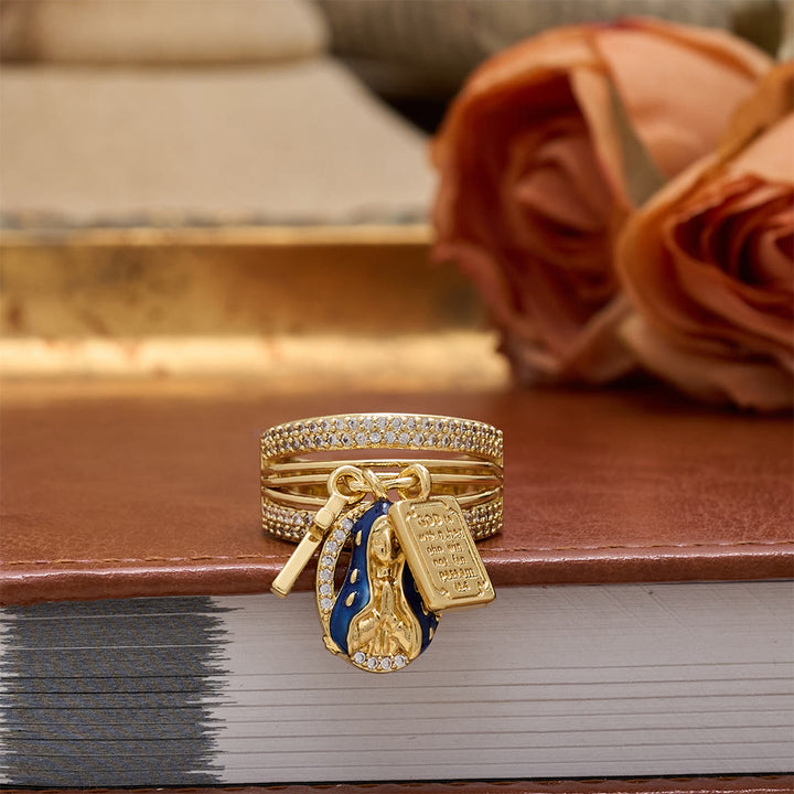 Christianartworkshop Bague ouverte ornée d'une croix et d'un cœur en zircon, symbole de la grâce mariale et de l'amour sacré de la Vierge Marie : un symbole de grâce mariale et d'amour sacré - image 3
