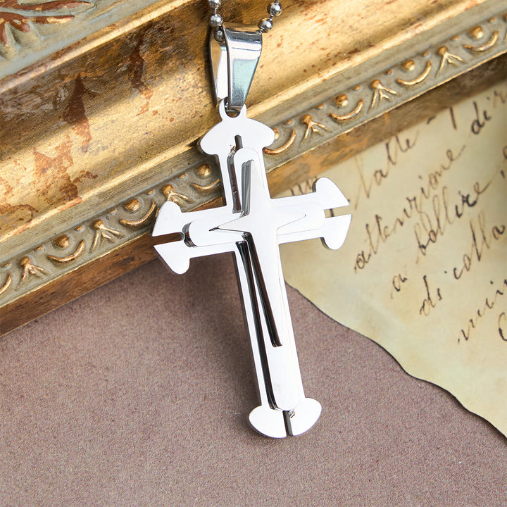 Christianartworkshop Collier pendentif croix à trois niveaux : un symbole moderne de foi inébranlable - Argent - image 6