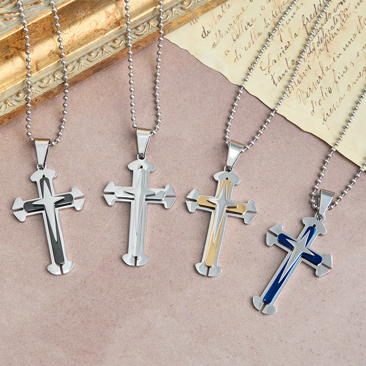 Christianartworkshop Collier pendentif croix à trois niveaux : un symbole moderne de foi inébranlable - image 1