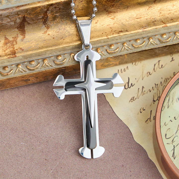 Christianartworkshop Collier pendentif croix à trois niveaux : un symbole moderne de foi inébranlable - Noir - image 4
