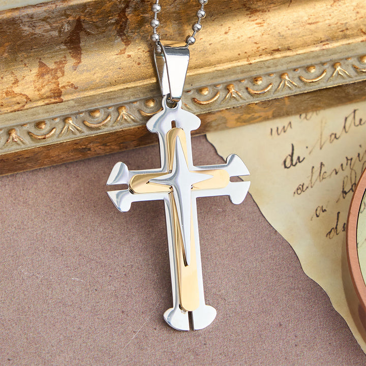 Christianartworkshop Collier pendentif croix à trois niveaux : un symbole moderne de foi inébranlable - Doré - image 5