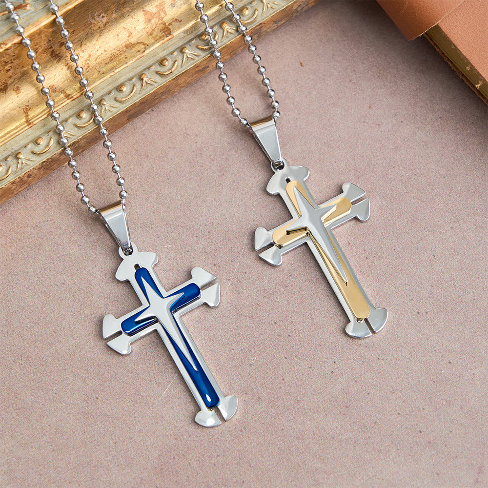 Christianartworkshop Collier pendentif croix à trois niveaux : un symbole moderne de foi inébranlable - image 3