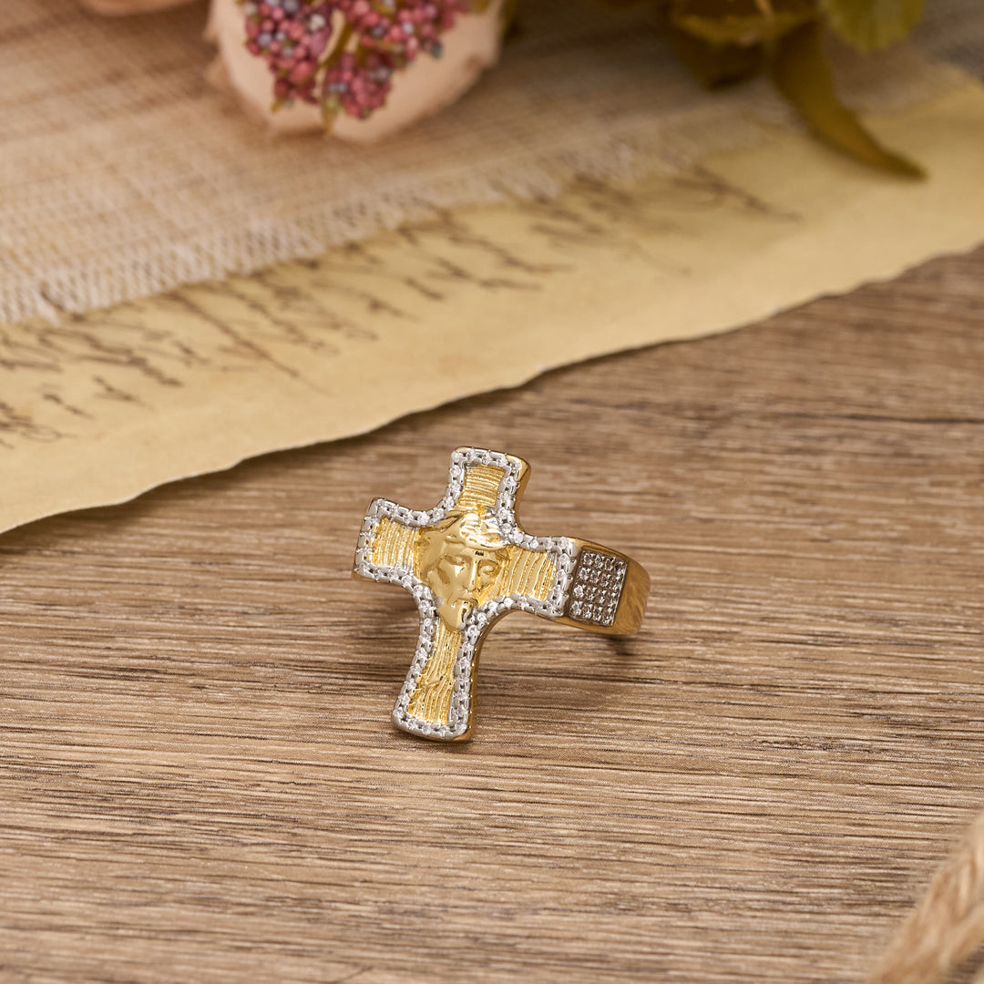Christianartworkshop Bague ouverte en forme de croix avec le visage de Jésus : un symbole audacieux de la grâce rédemptrice - image 1