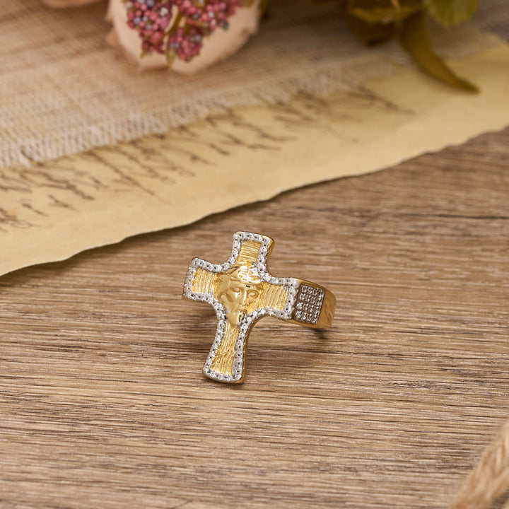 Christianartworkshop Bague ouverte en forme de croix avec le visage de Jésus : un symbole audacieux de la grâce rédemptrice - image 1