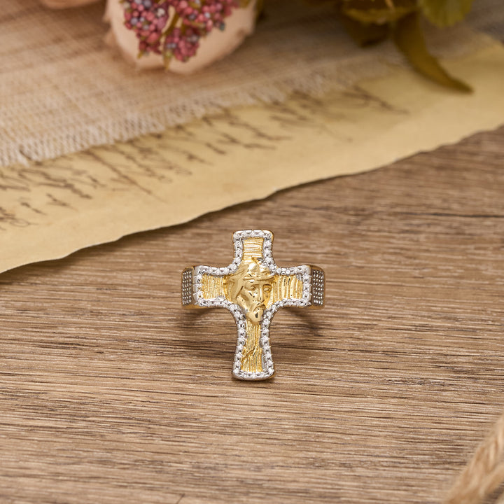 Christianartworkshop Bague ouverte en forme de croix avec le visage de Jésus : un symbole audacieux de la grâce rédemptrice - image 3