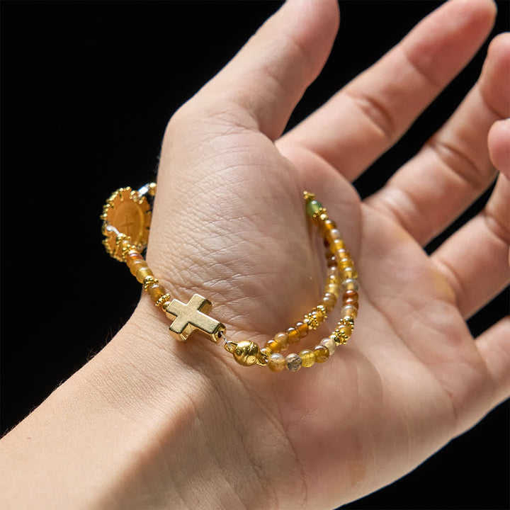 Christianartworkshop Bracelet chapelet magnétique en agate paon avec saint Benoît doré - image 14