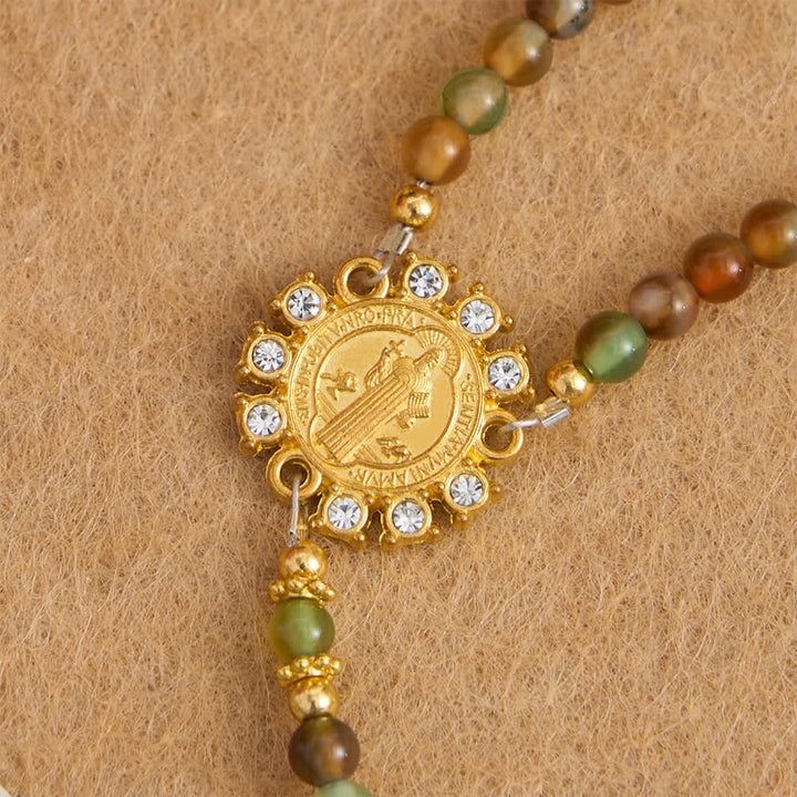 Christianartworkshop Bracelet chapelet magnétique en agate paon avec saint Benoît doré - image 9