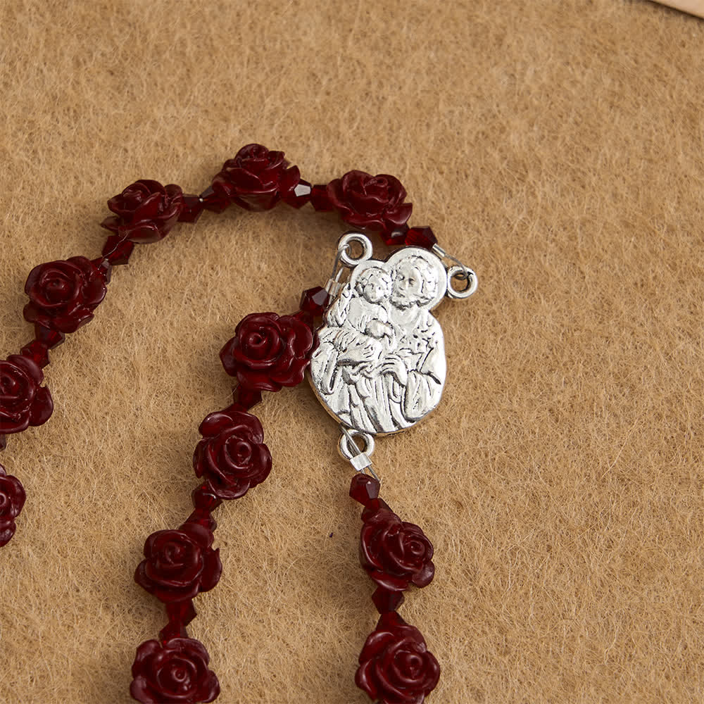 Christianartworkshop Chapelet de perles de roses rouge vin cinabre avec centre de table Sainte Famille - image 6