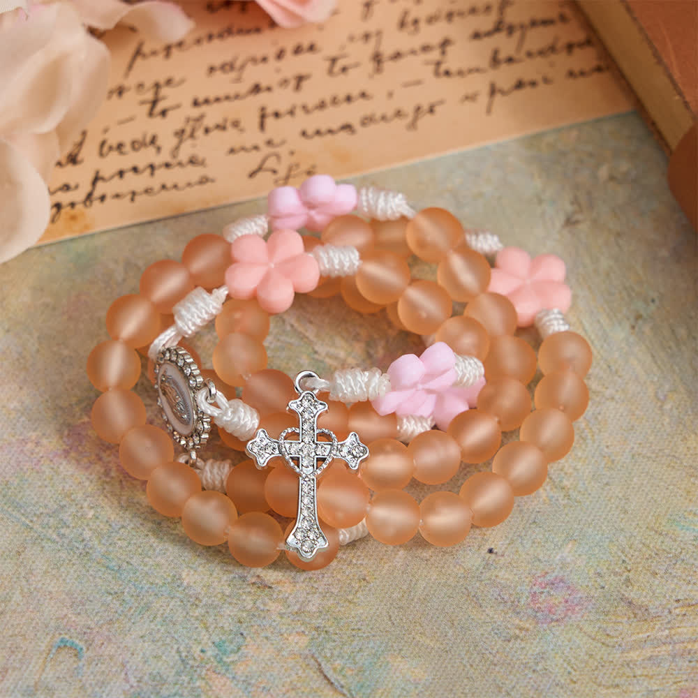 Christianartworkshop Chapelet de perles givrées pêche-orange et camélias roses : la pureté des fleurs printanières - image 2