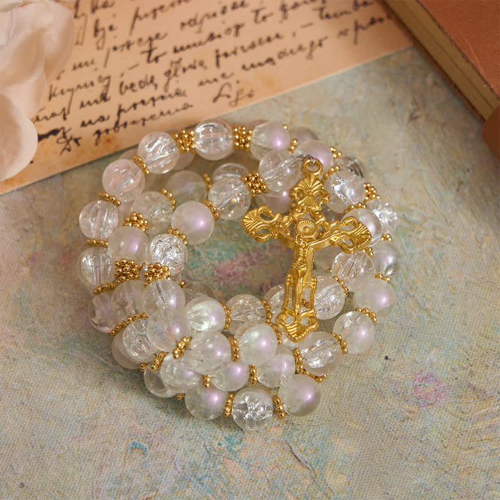 Christianartworkshop Chapelet en verre craquelé rose et blanc avec crucifix orné - image 12