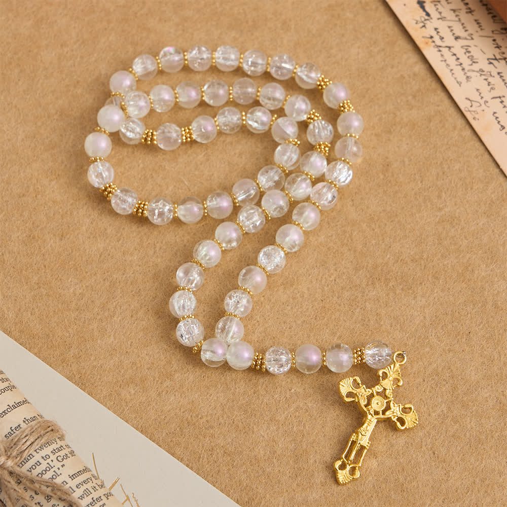Christianartworkshop Chapelet en verre craquelé rose et blanc avec crucifix orné - image 10