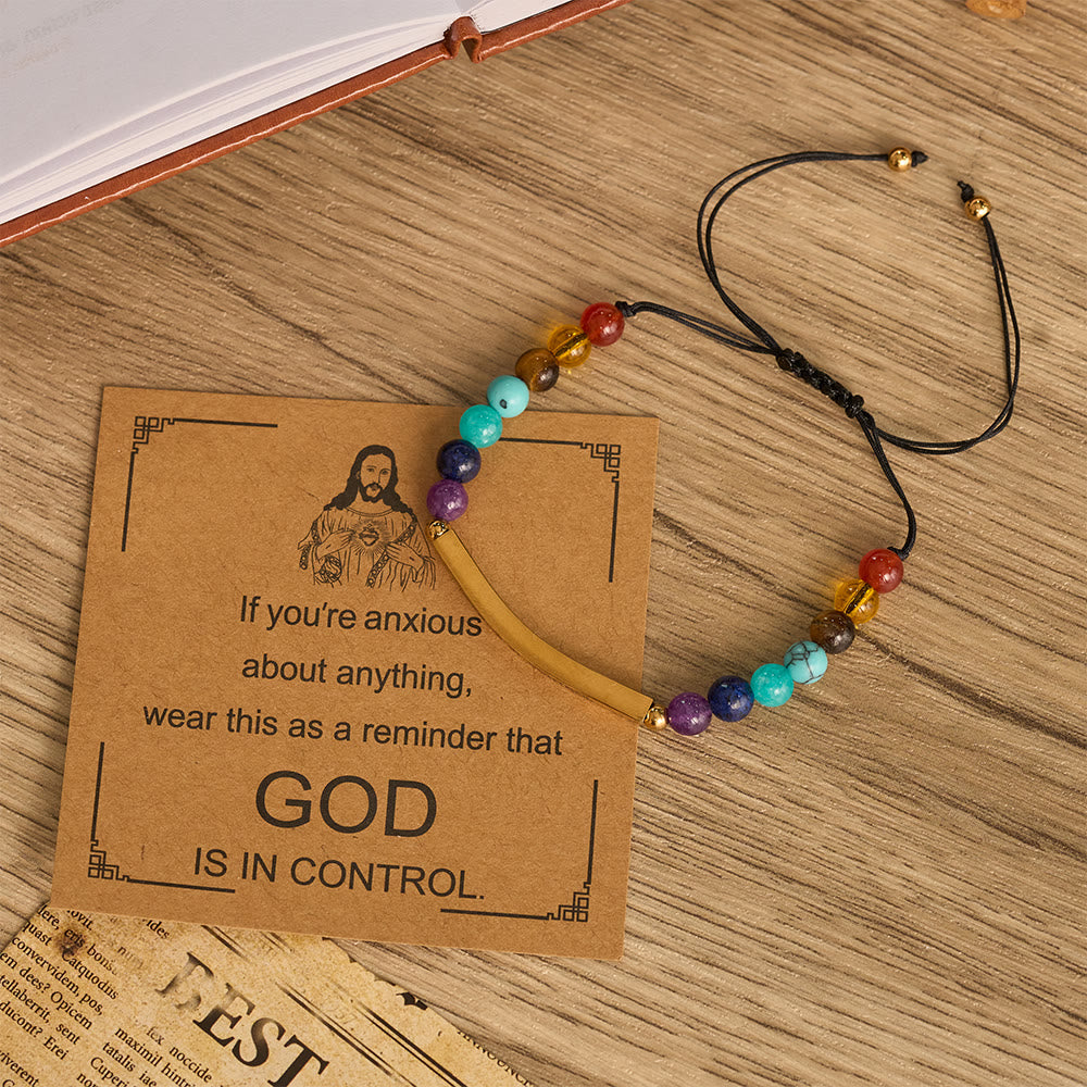 Christianartworkshop Bracelet de foi ajustable en pierre naturelle avec carte de rappel biblique - Doré - image 0