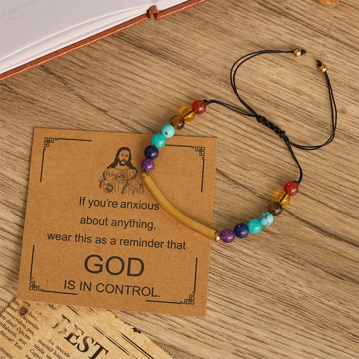 Christianartworkshop Bracelet de foi ajustable en pierre naturelle avec carte de rappel biblique - Doré - image 0