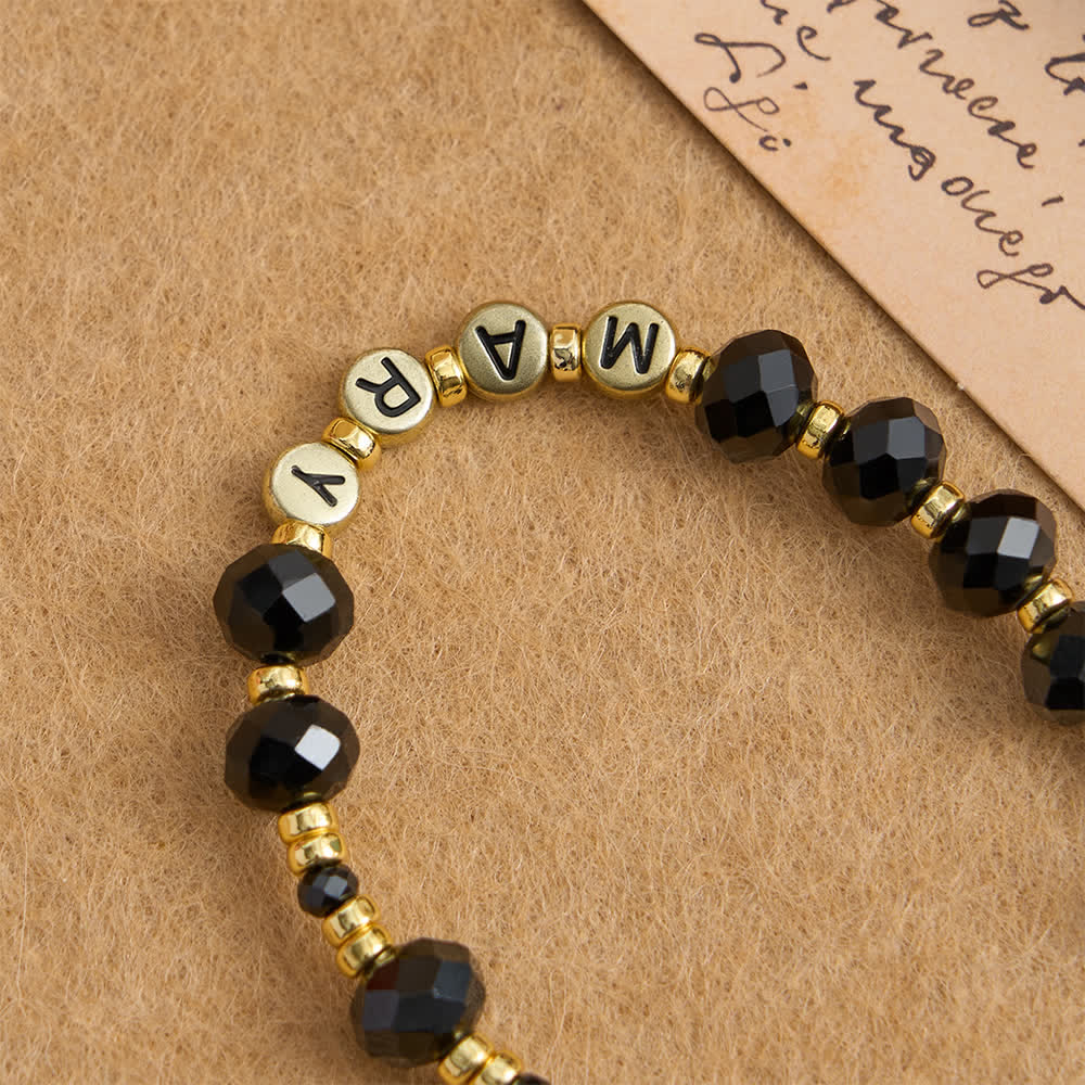 Chapelet de la Vierge Marie en verre noir à facettes, personnalisé avec le prénom de maman, par Christianartworkshop - image 6