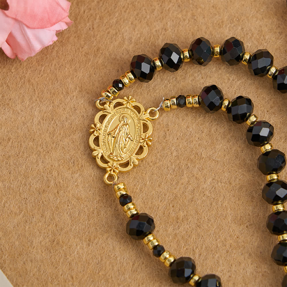 Chapelet de la Vierge Marie en verre noir à facettes, personnalisé avec le prénom de maman, par Christianartworkshop - image 7
