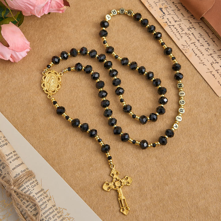 Chapelet de la Vierge Marie en verre noir à facettes, personnalisé avec le prénom de maman, par Christianartworkshop - image 4