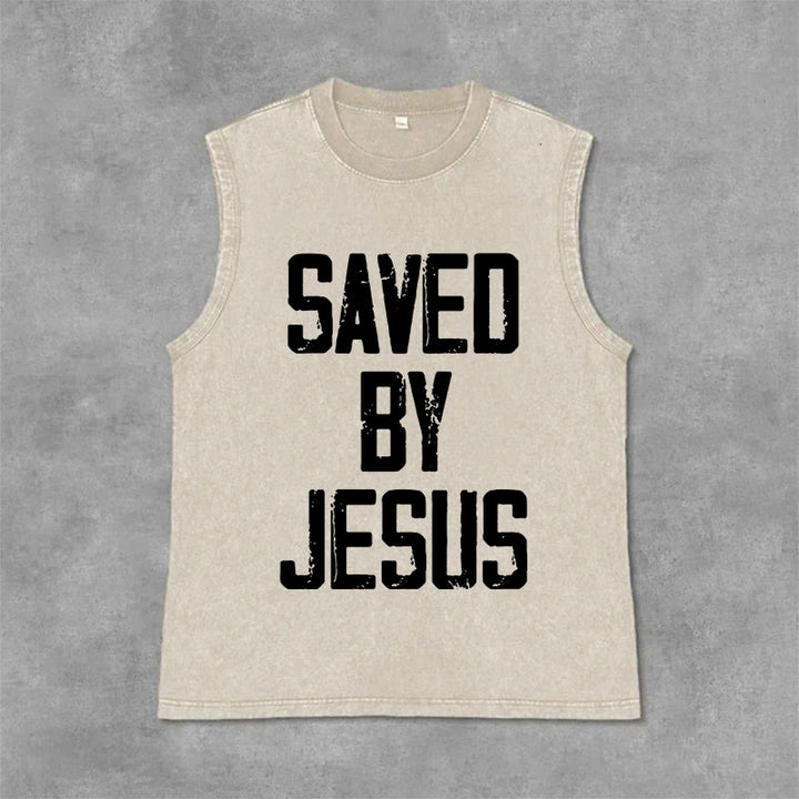 Christianartworkshop Débardeur unisexe lavé « Sauvé par Jésus » - Beige - 2XL - image 7