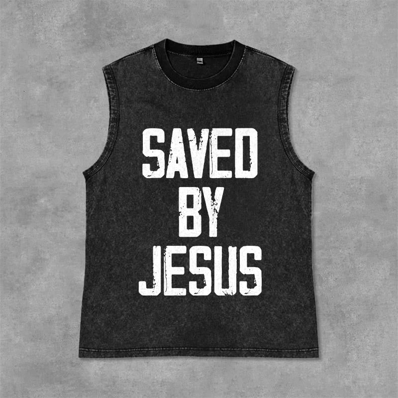 Christianartworkshop Débardeur unisexe lavé « Sauvé par Jésus » - Noir - 2XL - image 10